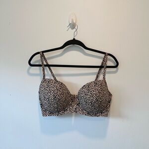 SHADE & SHORE Light Lift V-Wire Ribbed Bikini Top Leopard Print 36D